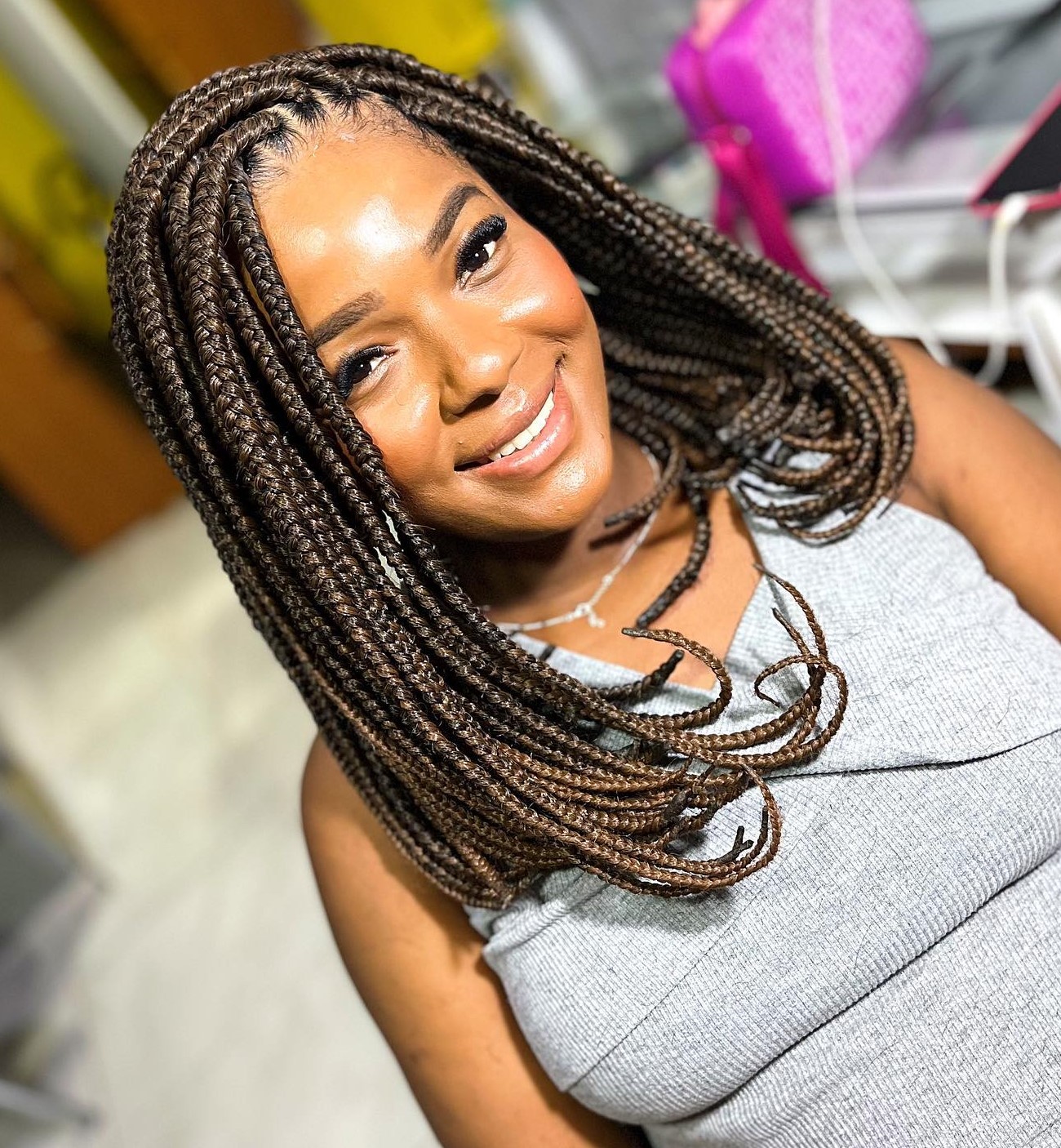 Box Braid Lob with Inward Curled Ends