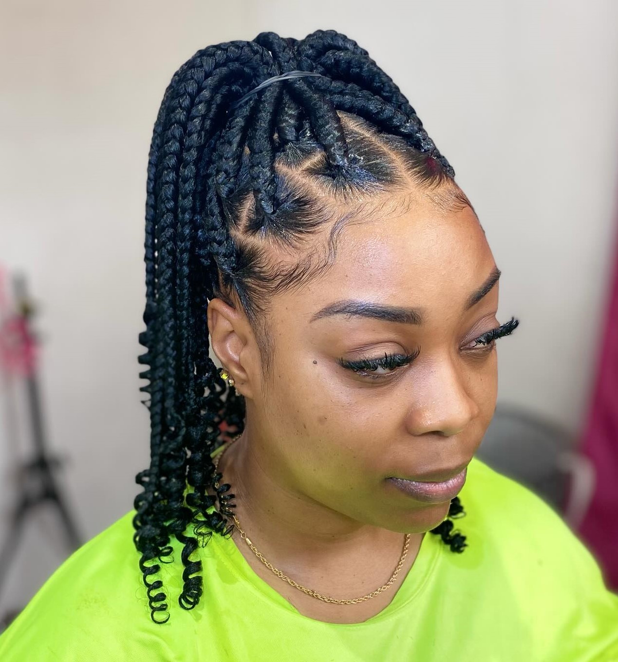 Short Braided Ponytail with Curly Tips