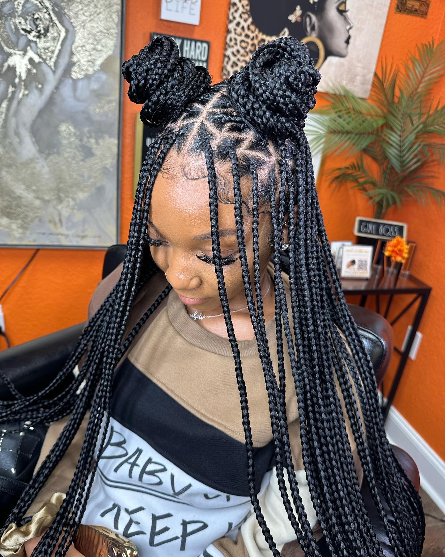 Box Braids with Space Buns